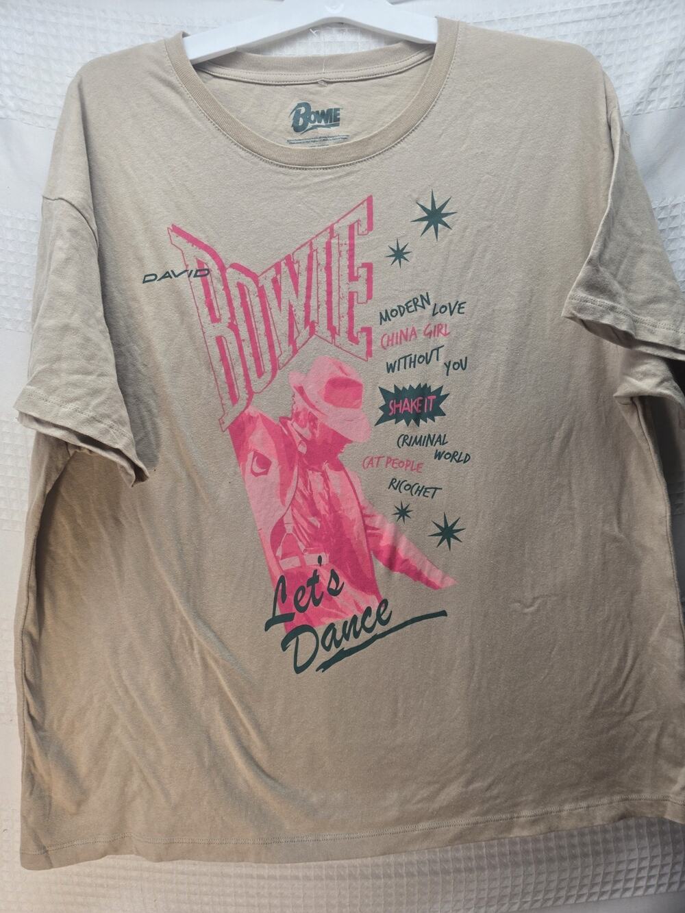 David Bowie Let's Dance Graphic Tee T Shirt Brown Size Large Short Sleeve 8403